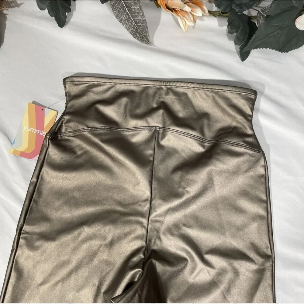 NWT $58‎ Yummie [ Medium ] Bronze Faux Leather Biker Shorts #5215